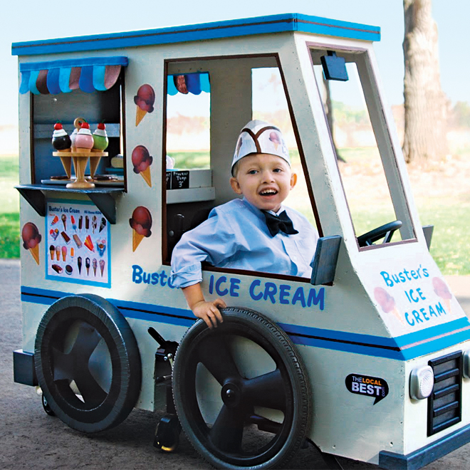 This photo went viral last Halloween. Carter from South Dakota has spina bifida, and his dad, Mark, turned his wheelchair into an ice cream truck (the year before, it was the Batmobile!).