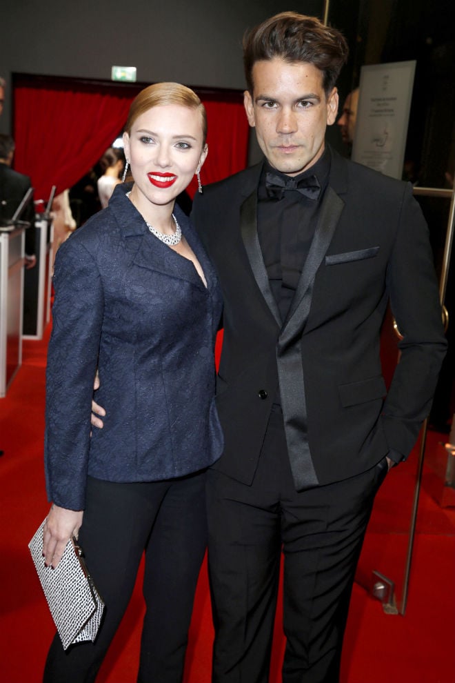 Photo: Scarlett and Romain, at the Cesar Film Awards, Paris, France, Feb. 28, 2014; CHP/FameFlynet