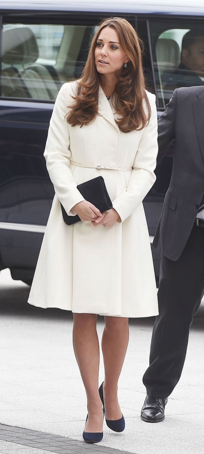 Kate Middleton white coat Jimmy Choos