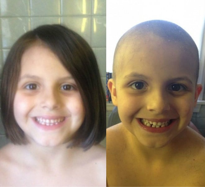 Aellyn before and after shaving her head. Photo: Paige Lucas-Stannard
