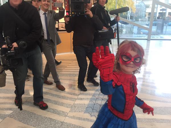 Photo:Spider_Mable arriving at City Hall by Jana G. Pruden (@jana_pruden via Twitter)