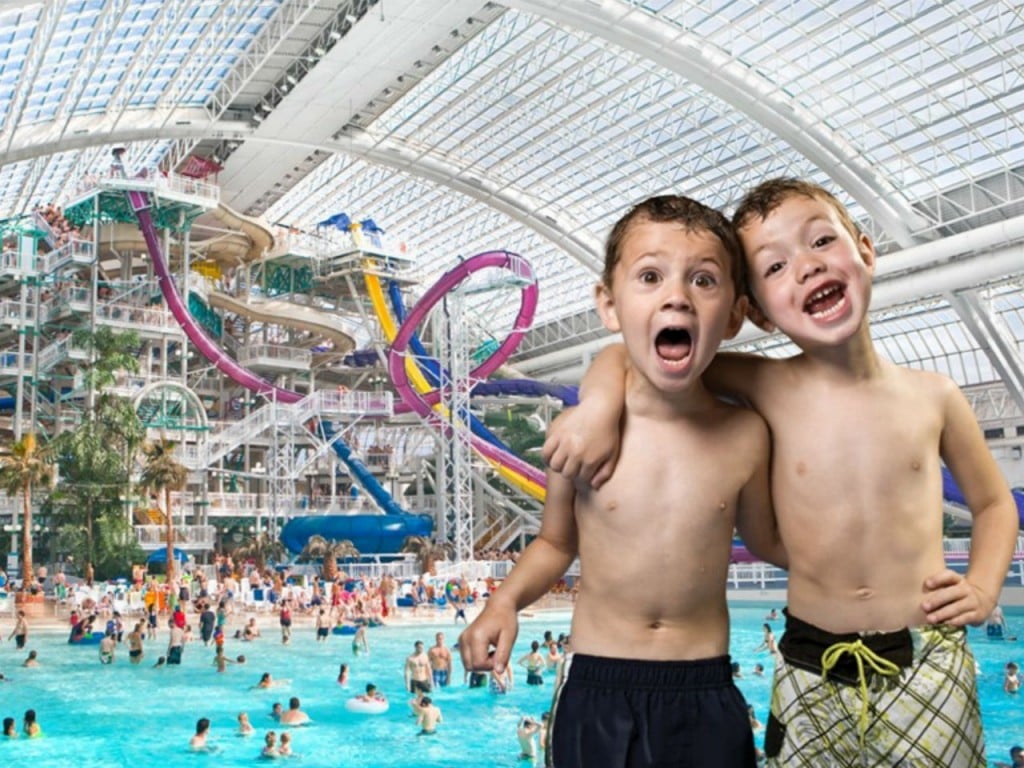 two boys at west edmonton water park in canada