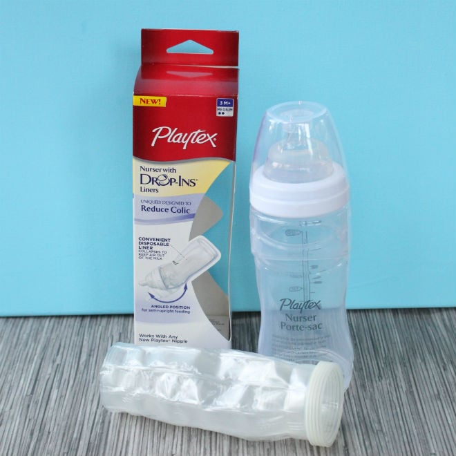 A Playtex nurser bottle with box and drop-ins liners
