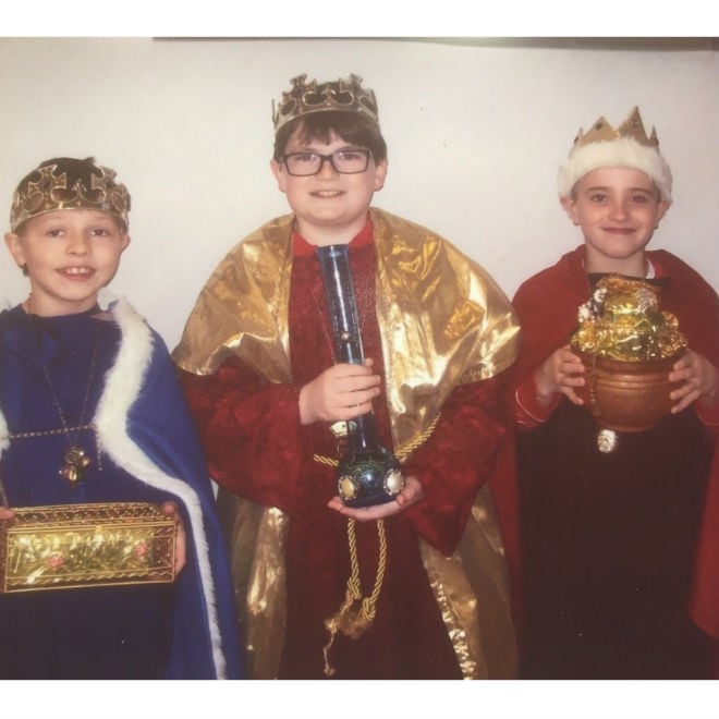 Three kids dressed as the wise men.