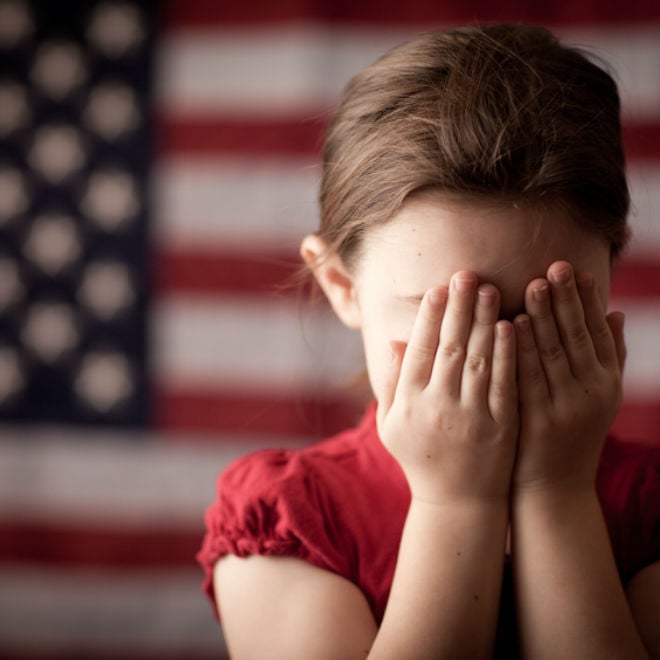 sad girl with american flag