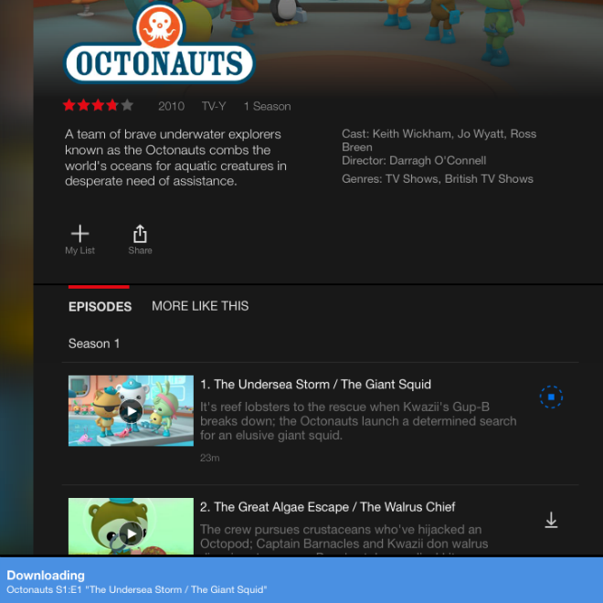 iPad screenshot of Octonauts on Netflix