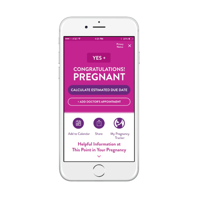pregnancy app first response positive result screenshot