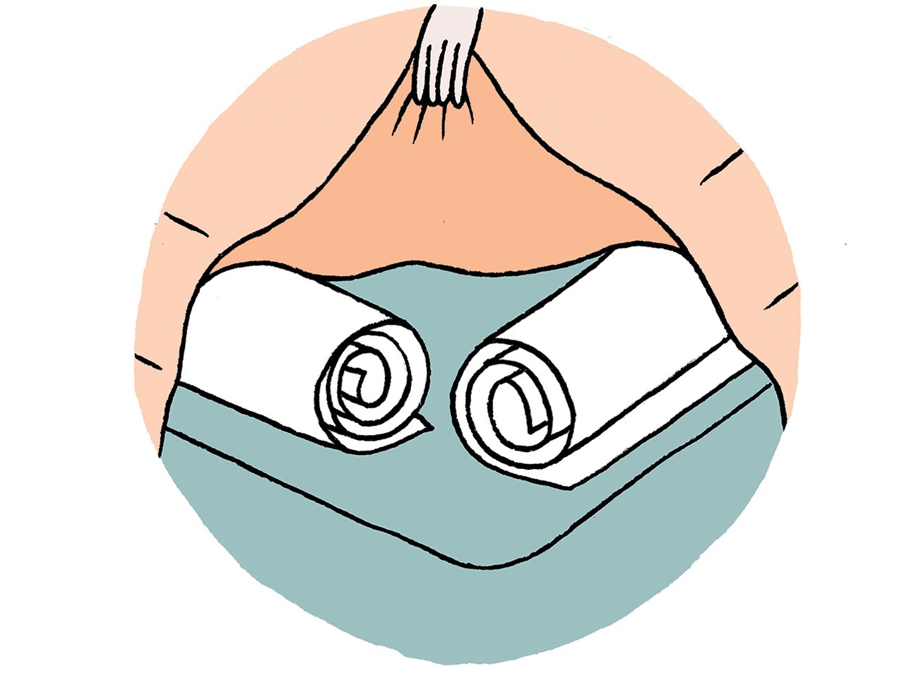 illustration of towels rolled up on bed