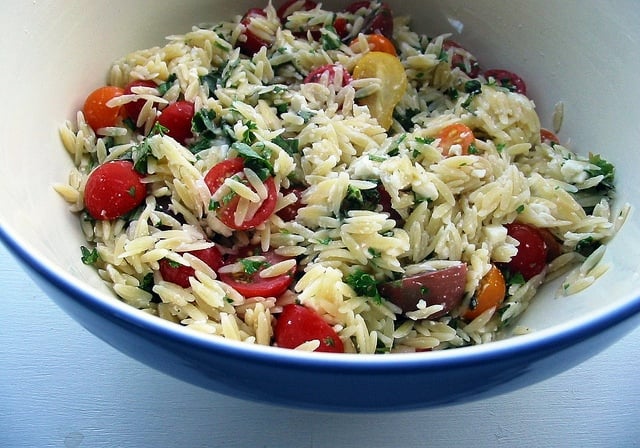Orzo Pasta Salad with Grilled Confetti Vegetables and Feta