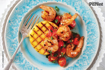 Grilled Polenta Cakes with Shrimp and Tomatoes