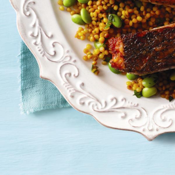 Yellow Pearl Couscous with Edamame