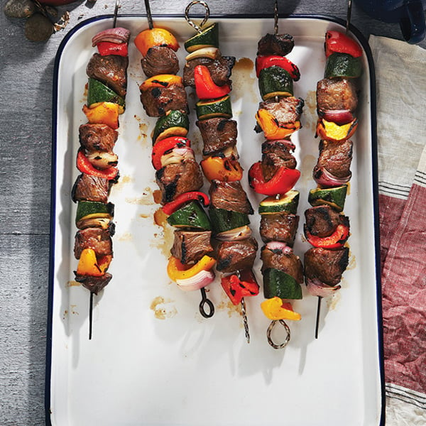 Grilled Glazed Beef and Veggie Kebabs