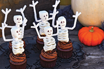 Marshmallow-and-Pretzel Skeleton Cupcakes