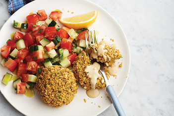 Baked Falafel Nuggets with Tomato-Cucumber Salad