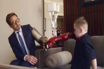 Watch Robert Downey Jr. surprise boy with Iron Man prosthetic arm