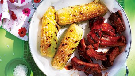 plate of corn and ribs