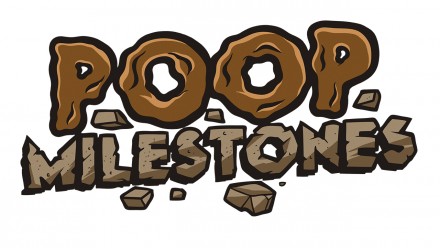 Illustration of the words "poop milestones" with letters made to look like poop