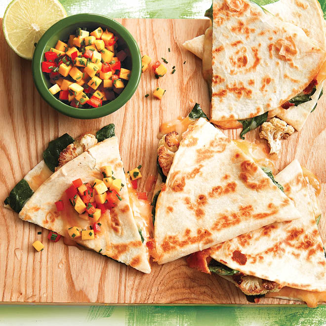 Roasted Cauliflower And Spinach Quesadillas
