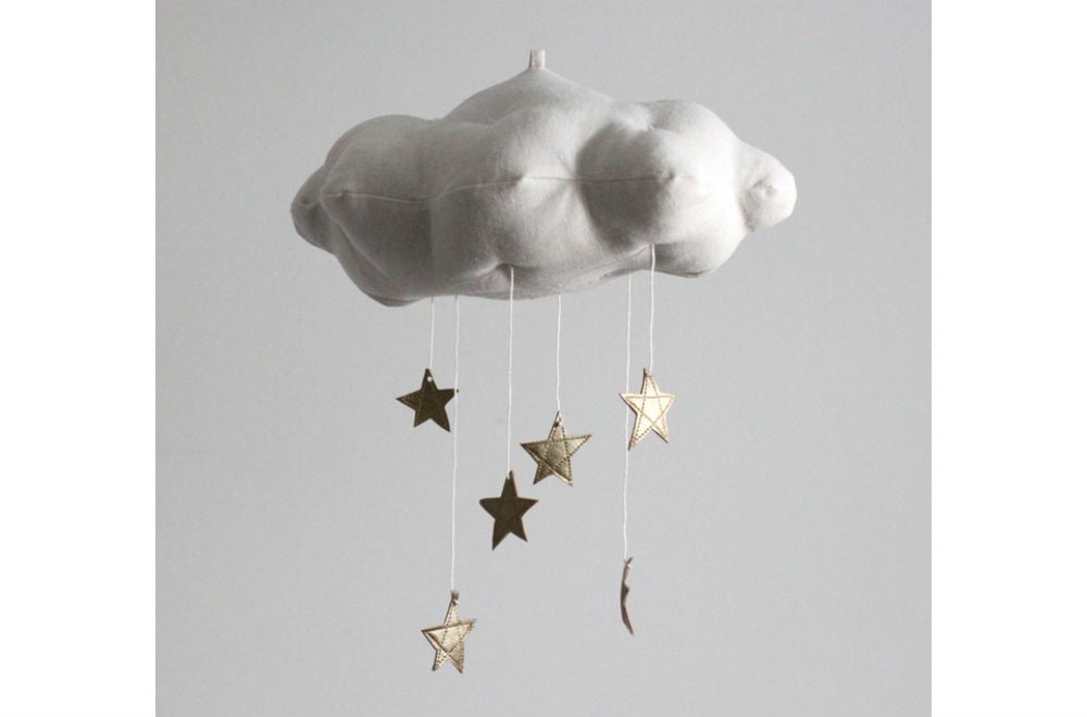 <p>GOLD STAR CLOUD MOBILE, $68, Baby Jives, <strong><a href="https://www.brika.com/p/gold-star-cloud-mobile_3339/" target="_blank">brika.com</a></strong></p>
