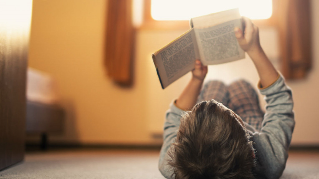 a little boy binge readings a novel in the summertime