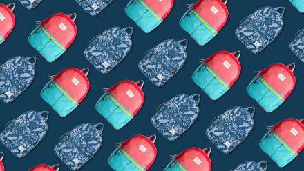 Backpacks on a coloured background