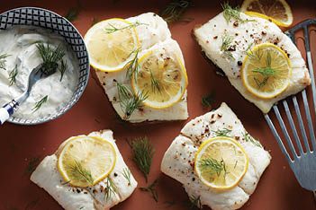 Roasted Fish with Creamy Dill Sauce