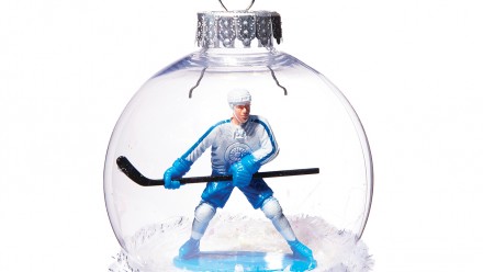 plastic ornament with hockey player inside