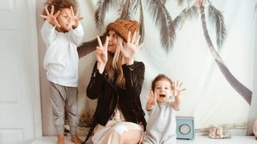 mother and two kids having fun