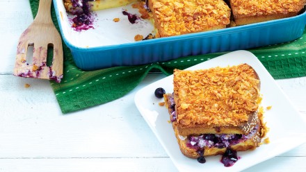 slice of baked french toast with blueberries