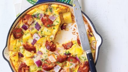skillet with sausage frittata