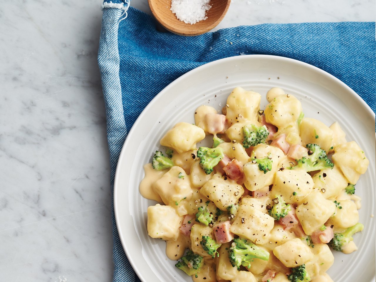 Potato Gnocchi with Creamy Ham-and-Broccoli Sauce