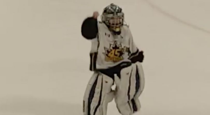 8-year-old Brampton hockey goalie dancing on ice