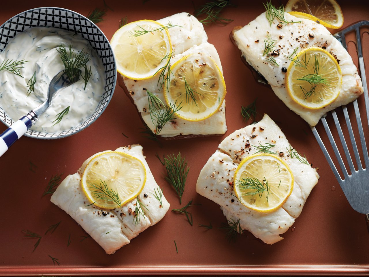 Roasted Fish with Creamy Dill Sauce