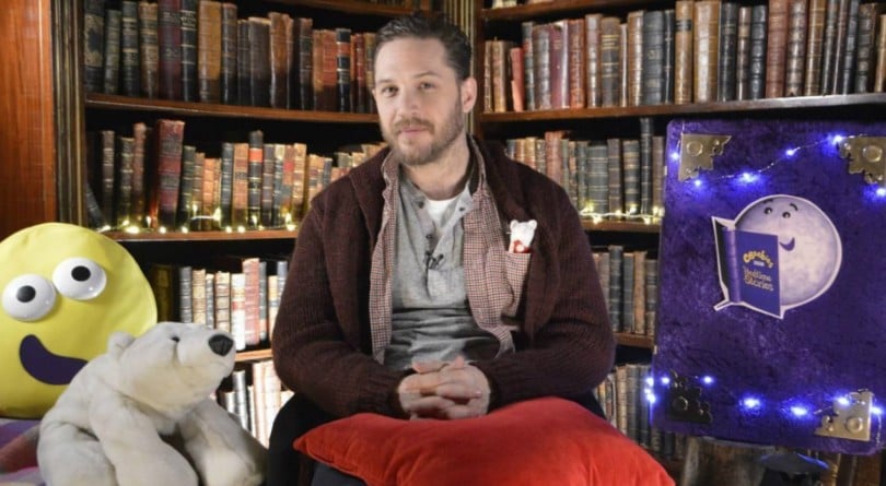Tom Hardy getting ready to read a bedtime story