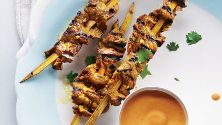 beef skewers with a tangy dipping sauce