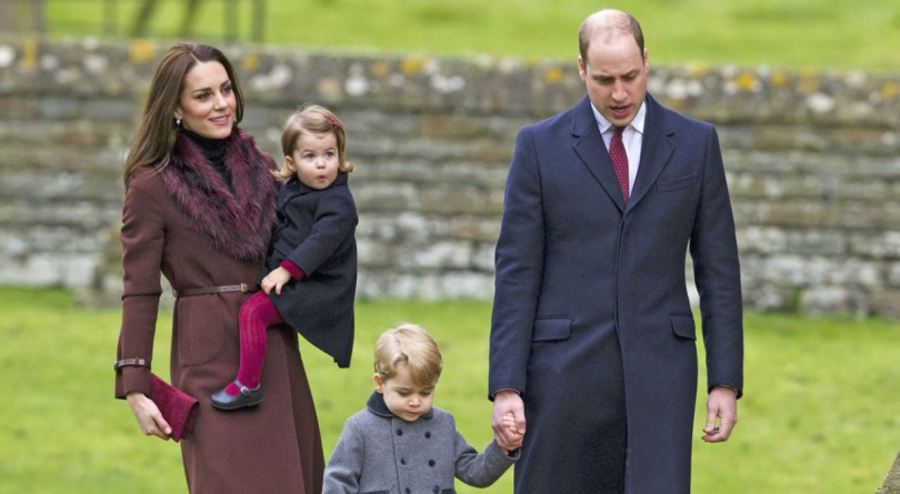 Kate Middleton, Prince William, Prince George and Princess Charlotte walking to church together