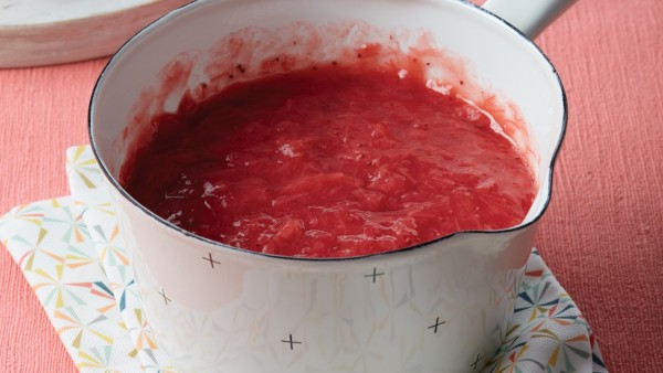 pot of strawberry-rhubarb compote