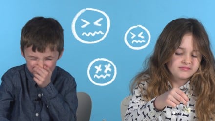 two kids try gorgonzola for the first time