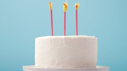 Plain birthday cake with paper candles