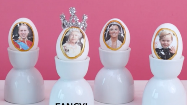 The royal family printed on white eggs