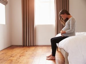 pregnant woman possibly thinking about preterm labour