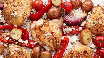 Chicken and vegetables on a sheet pan