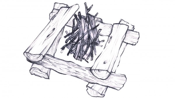 pencil sketch of a campfire