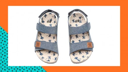 Denim sandals with palm trees on the inside