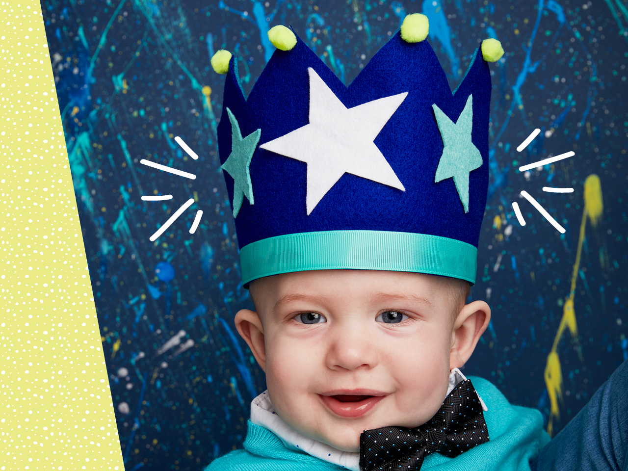 baby boy wearing felt crown craft