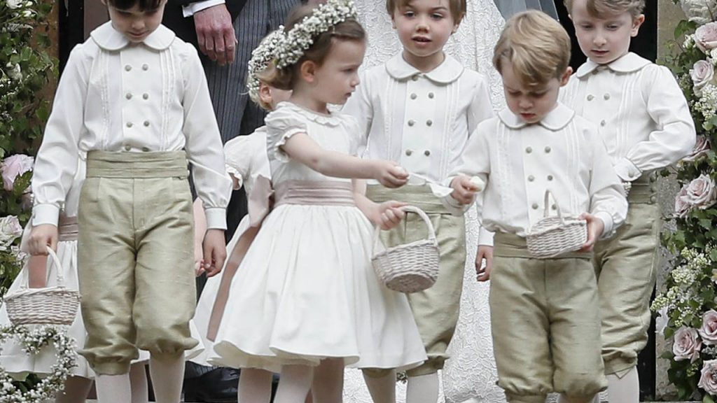 Prince George leaving Pippa Middleton's wedding holding a basket