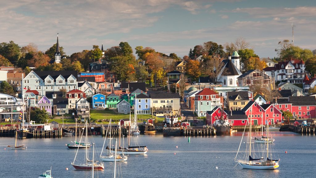 Waterfront view of Lunenburg Nova Scotia in the fall