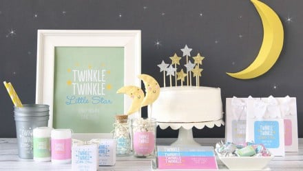 a table spread at a baby shower themed twinkle twinkle little star