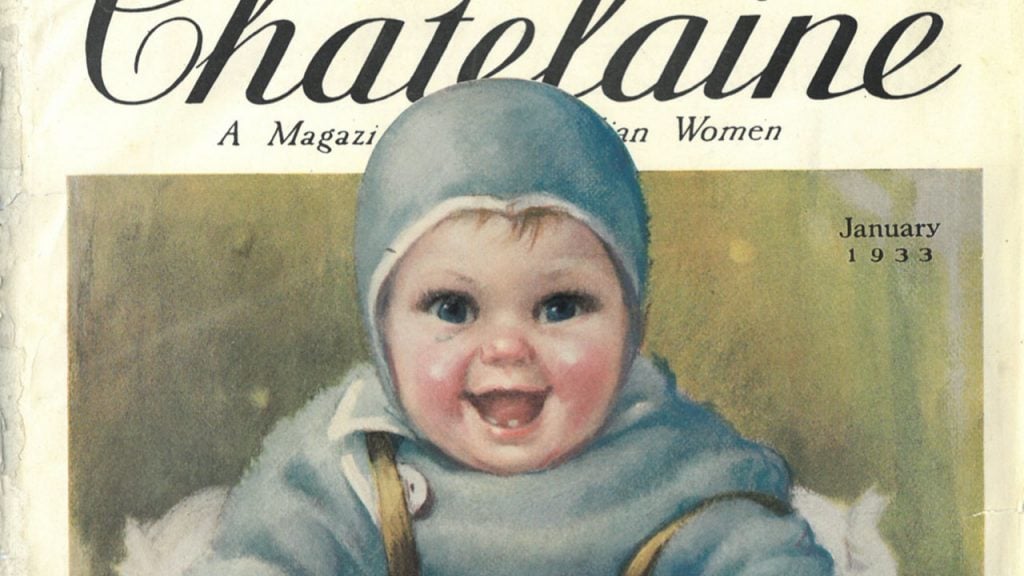 Chatelaine cover from 1933 with illustration of baby on it
