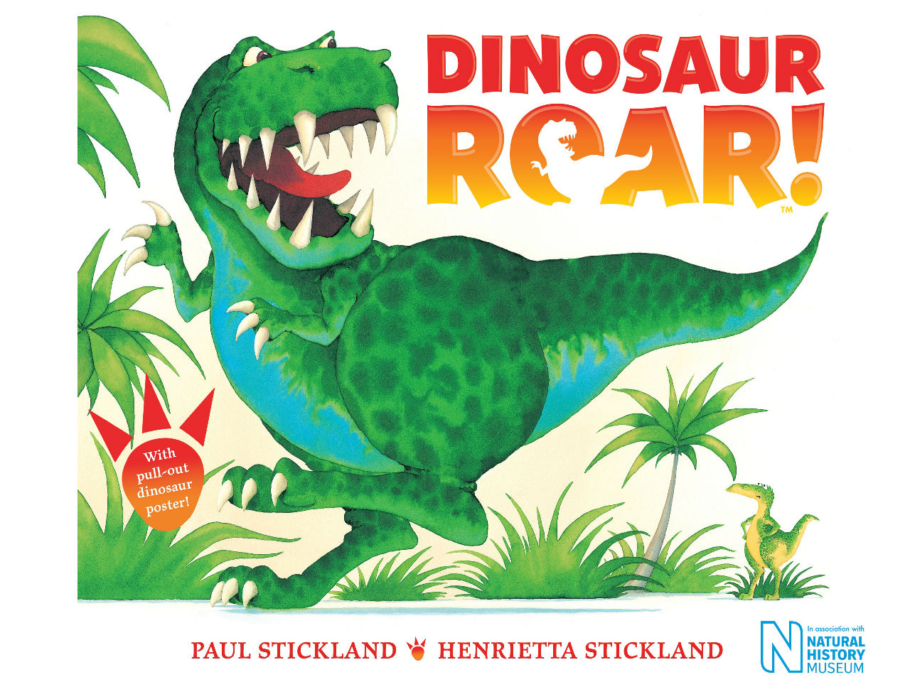 Book cover for dinosaur roar with green dinosaur